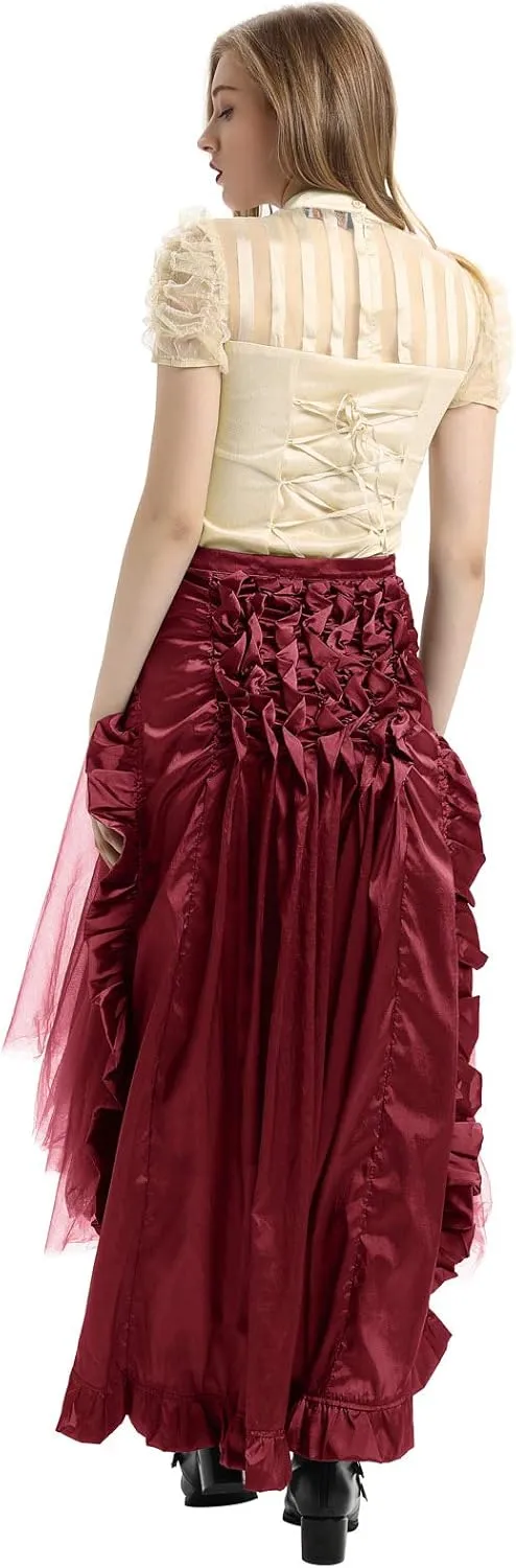 Belle Poque Women's Steampunk Gothic Wrap Skirt Victorian Ruffles Pirate Skirt