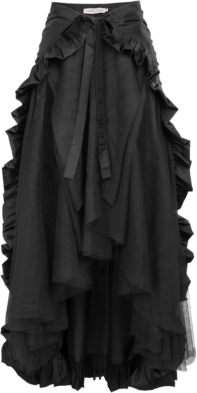 Belle Poque Women's Steampunk Gothic Wrap Skirt Victorian Ruffles Pirate Skirt
