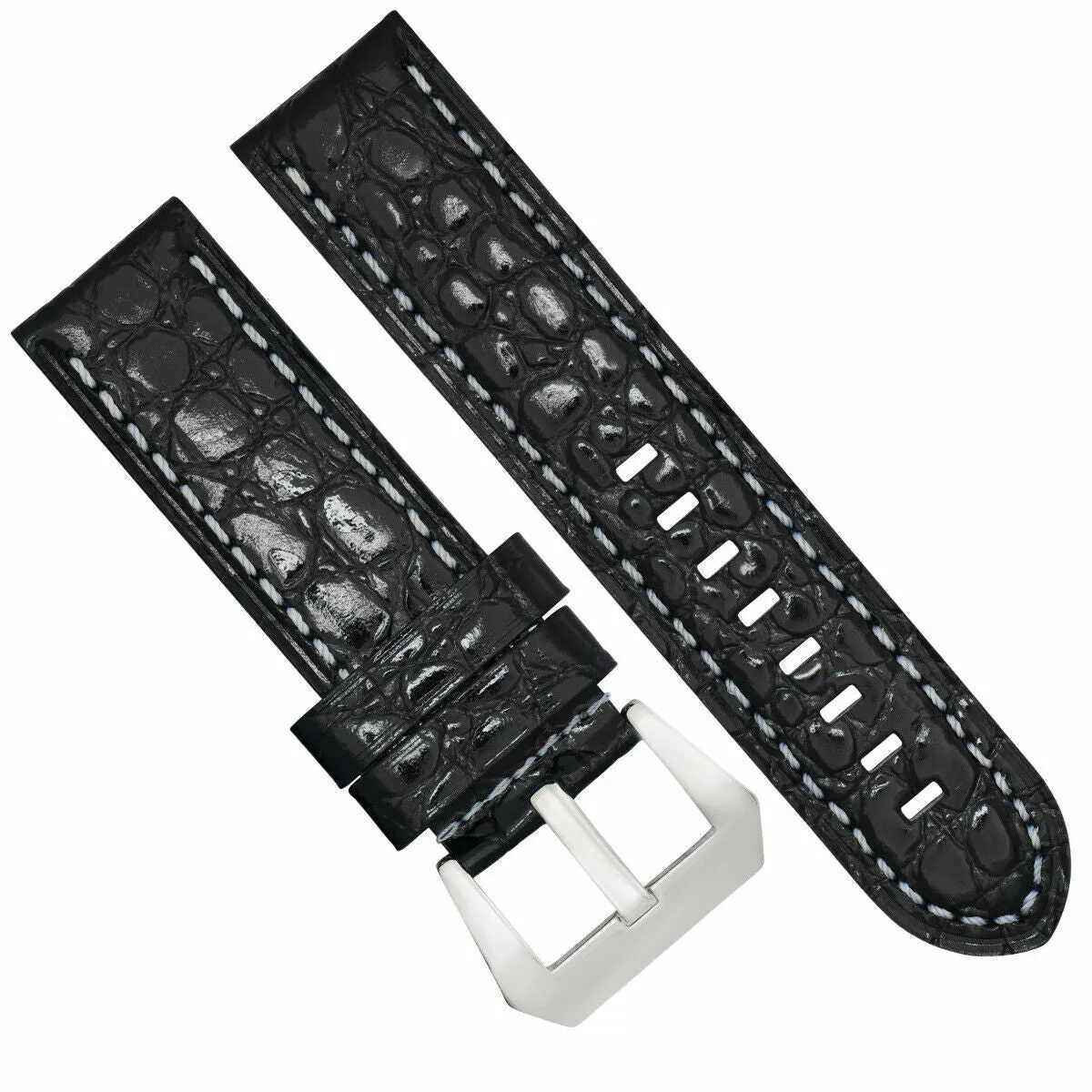 BIG 24MM GATOR LEATHER WATCH BAND PAM STRAP FOR PANERAI BLACK WS BUCKLE POLISH