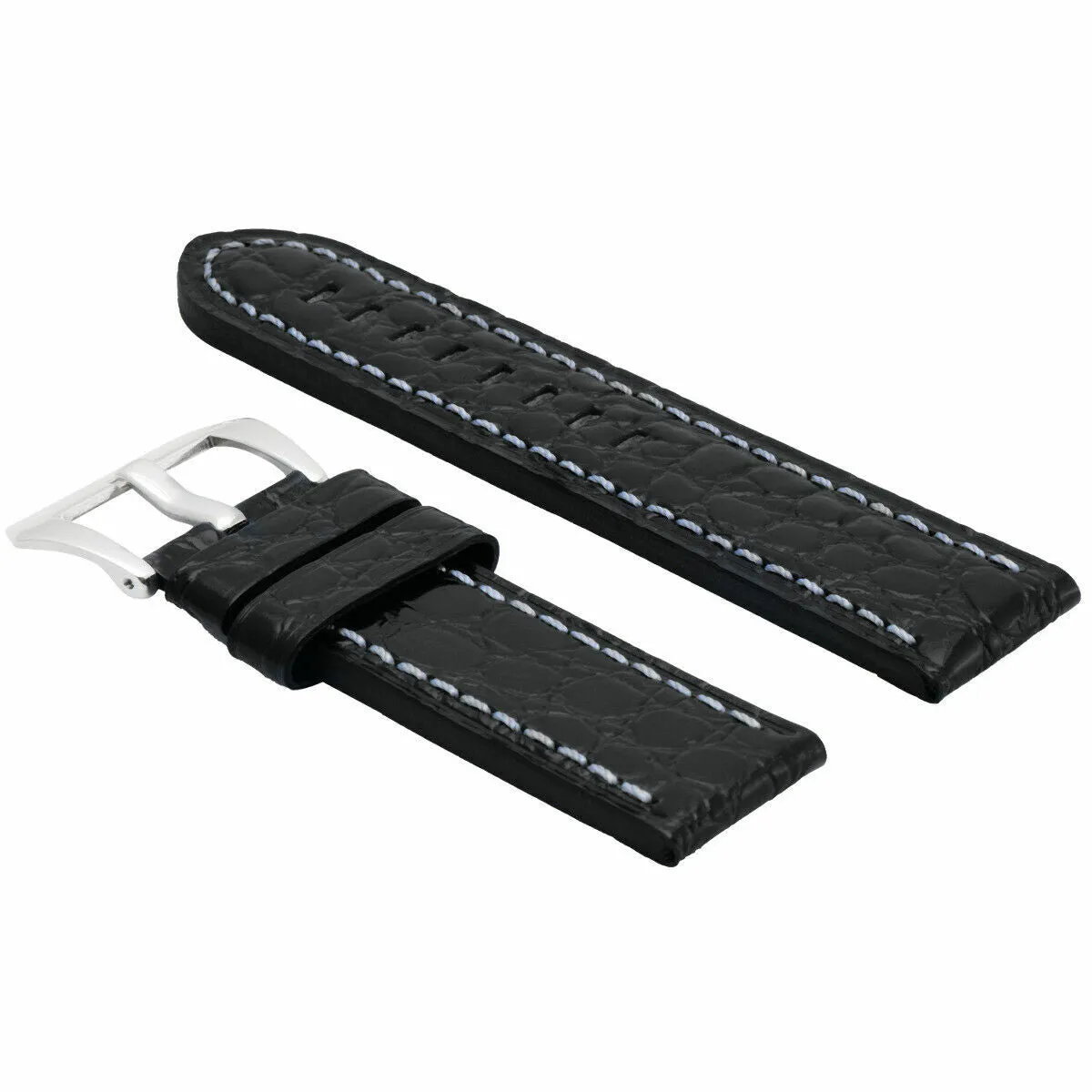 BIG 24MM GATOR LEATHER WATCH BAND PAM STRAP FOR PANERAI BLACK WS BUCKLE POLISH
