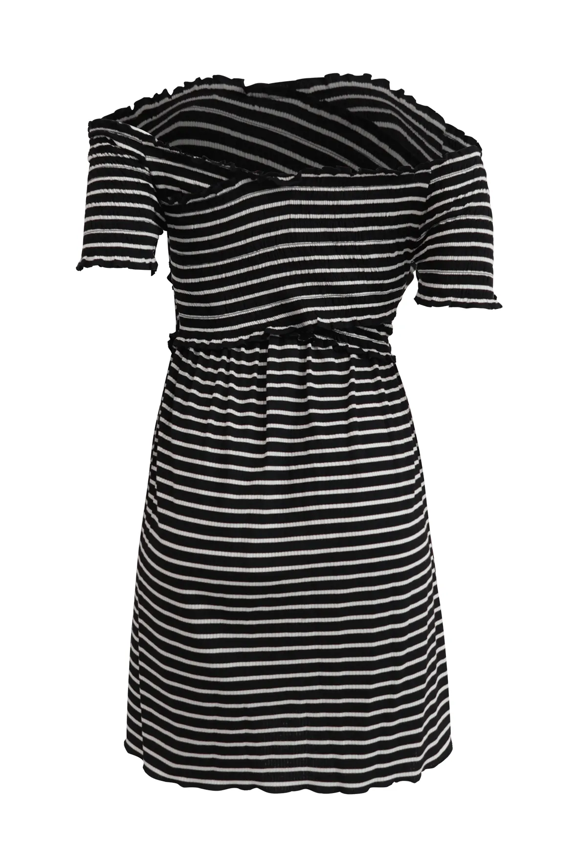 Black & White Striped Off-shoulder Mini Dress