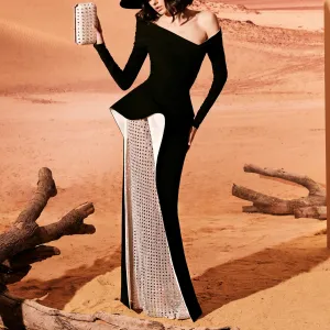 Black Crepe Dress With Silver Skirt