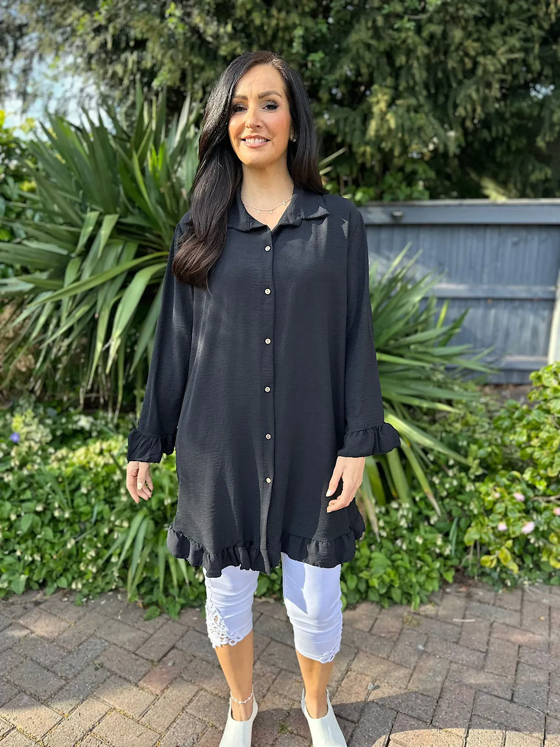 Black Crepe Frill Tunic April