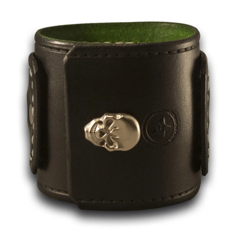Black Layered Leather Cuff Watch with 42mm & Skull Snap