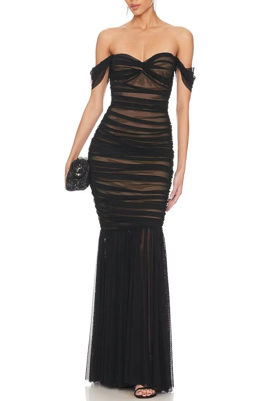 Black Walter Off Shoulder Fishtail Gown