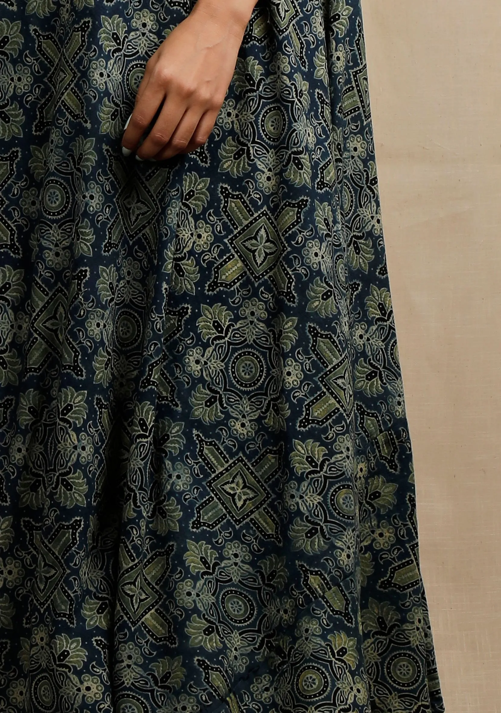 Blue Ajrakh Print Sleeveless Flared Kurta