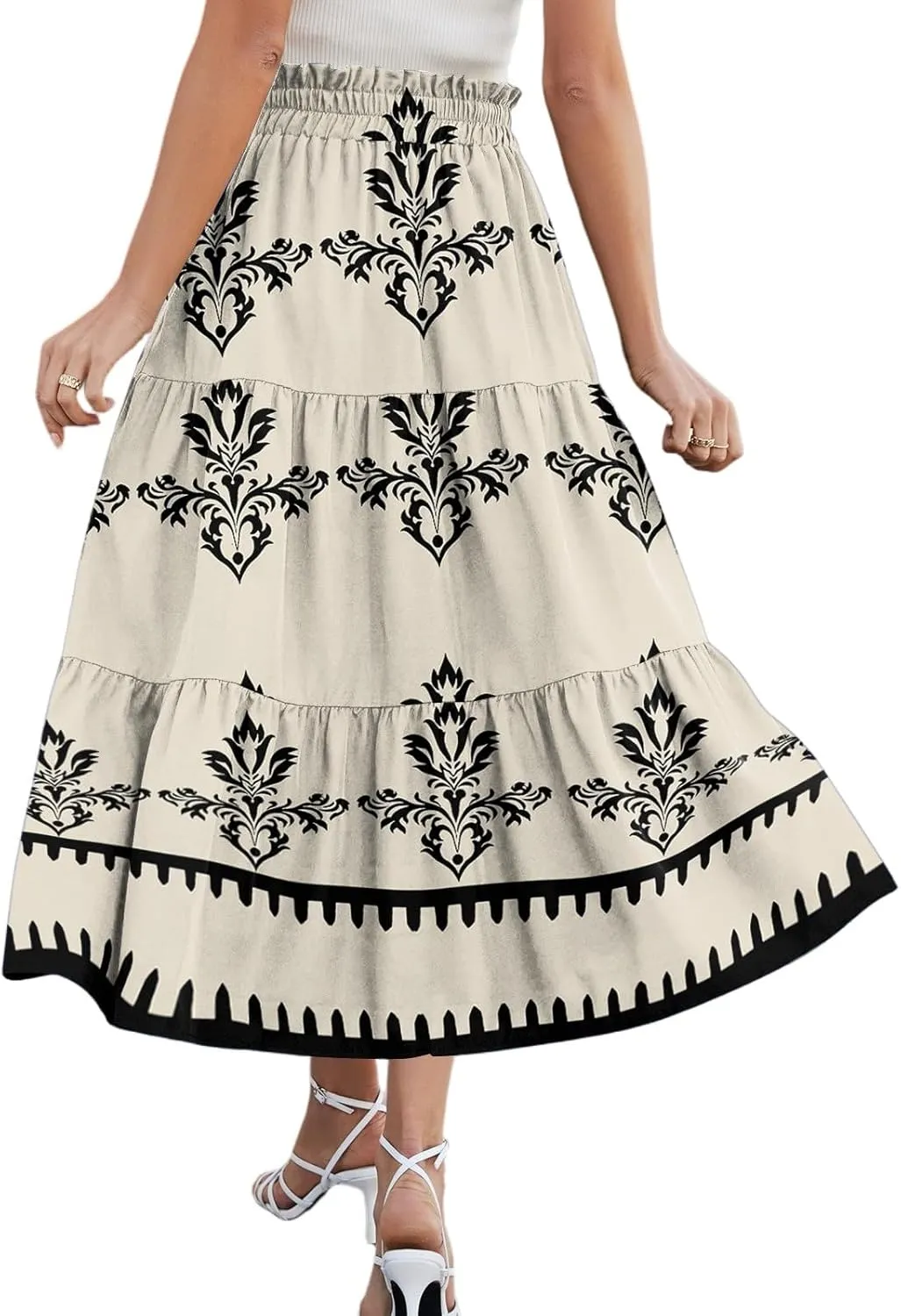 Boho Dresses for Women 2025 Loose Casual Trendy Floral Print Elastic Waist Lightweight Hawaiian Maxi Skirts, S-2XL