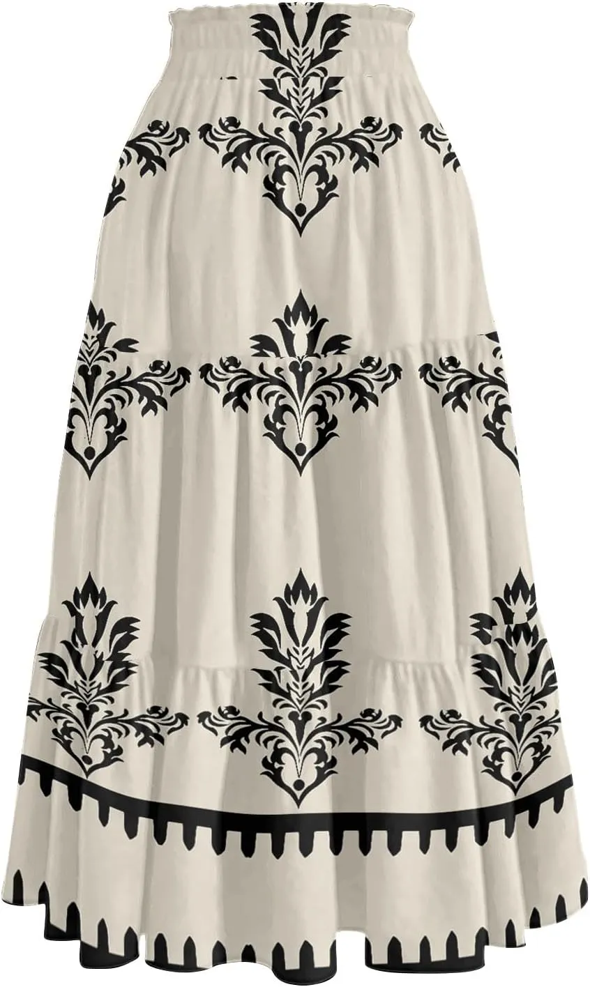 Boho Dresses for Women 2025 Loose Casual Trendy Floral Print Elastic Waist Lightweight Hawaiian Maxi Skirts, S-2XL