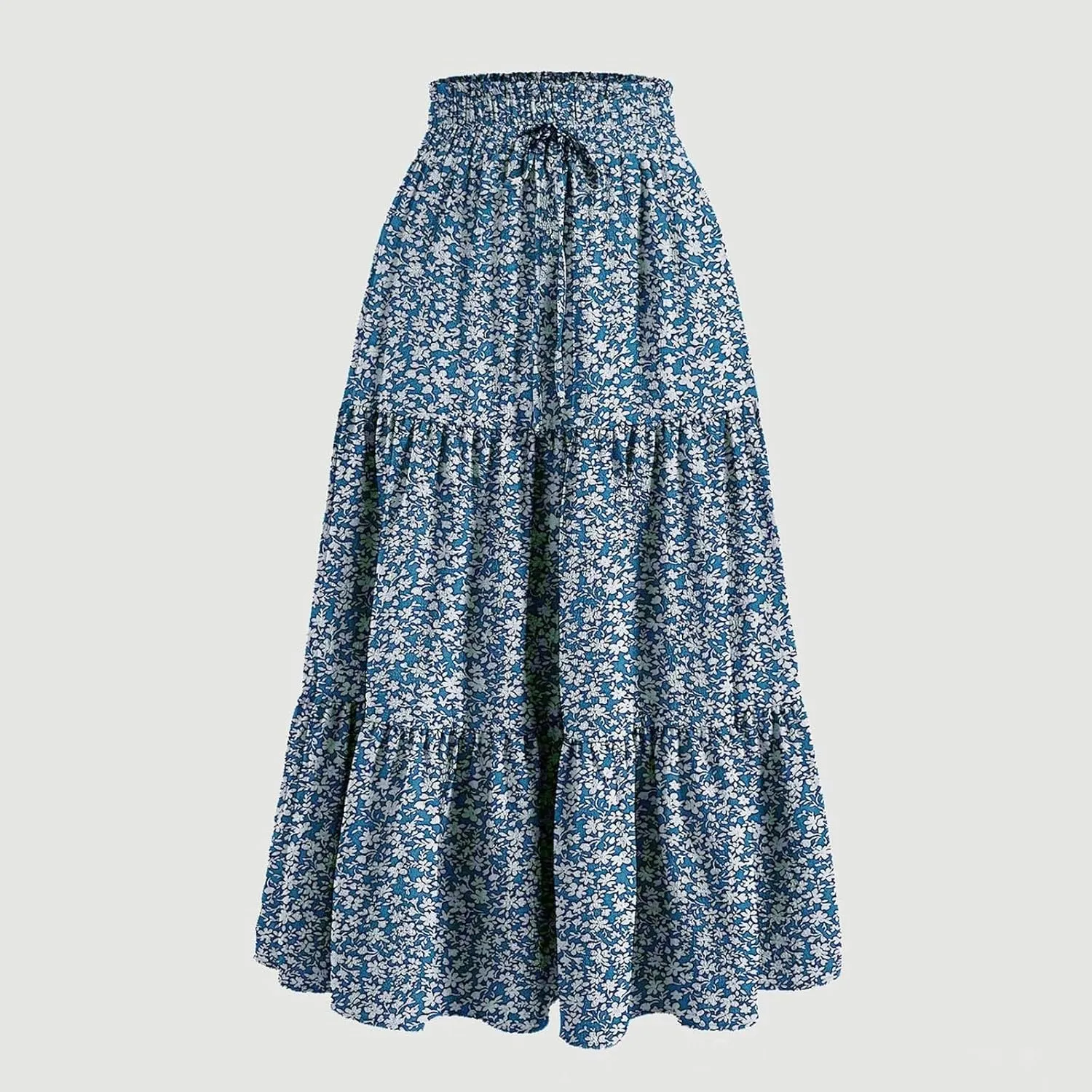 Boho Floral Maxi Skirt for Women 2025 Summer Elastic High Waist A Line Long Skirts Flowy Tiered Skirt with Pockets