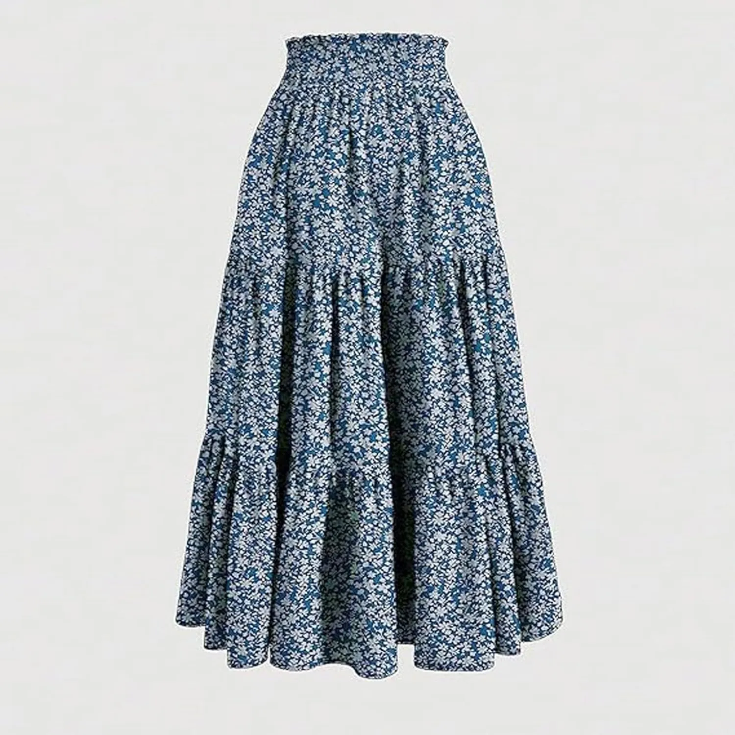 Boho Floral Maxi Skirt for Women 2025 Summer Elastic High Waist A Line Long Skirts Flowy Tiered Skirt with Pockets