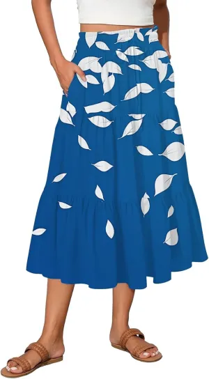 Boho Maxi Skirt for Women High Waist Flowy A-Line Long Skirt for Beach Vacation
