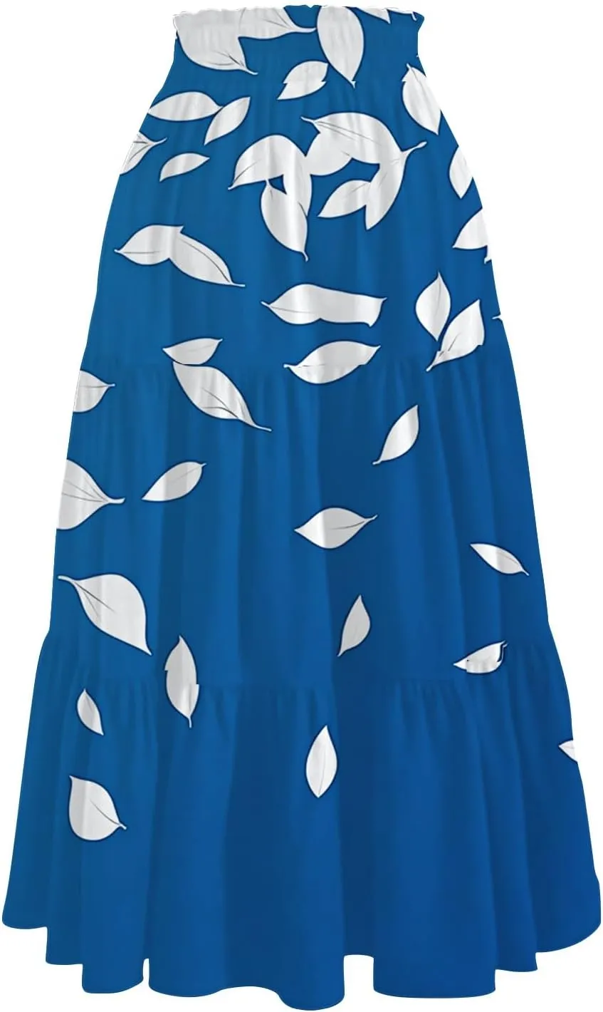 Boho Maxi Skirt for Women High Waist Flowy A-Line Long Skirt for Beach Vacation