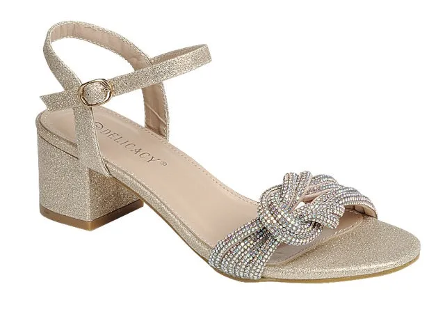 Braided Bling Champagne Block Heel Sandal