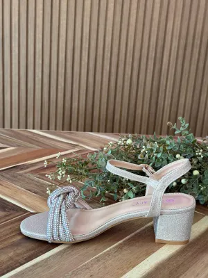 Braided Bling Champagne Block Heel Sandal