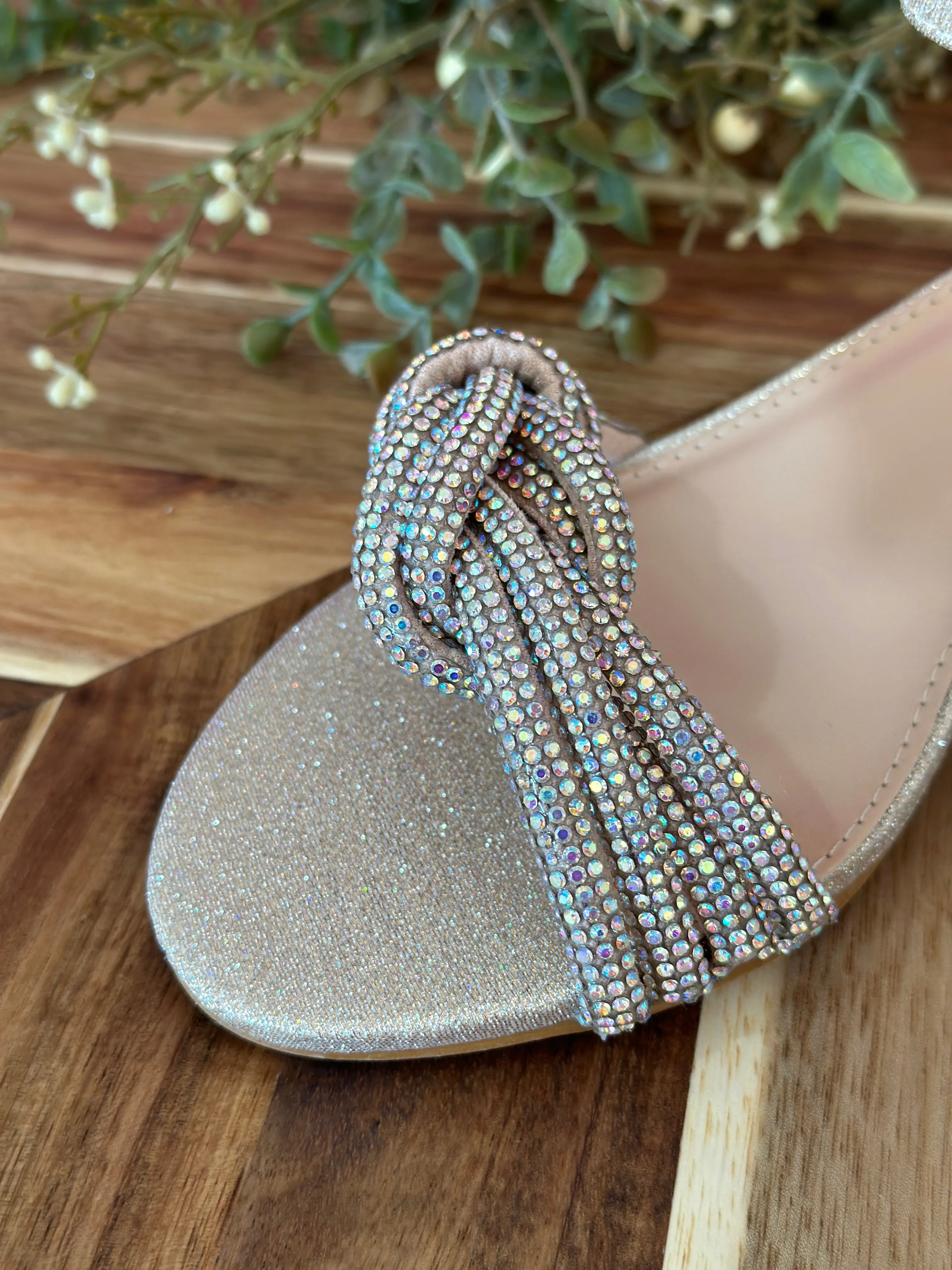 Braided Bling Champagne Block Heel Sandal
