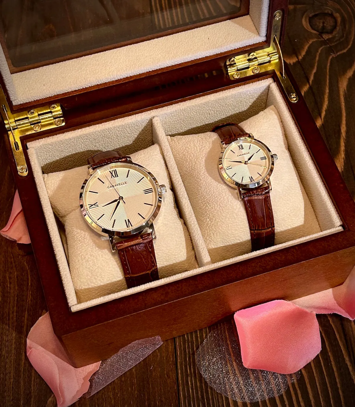 Brown Wood Two Watch Case