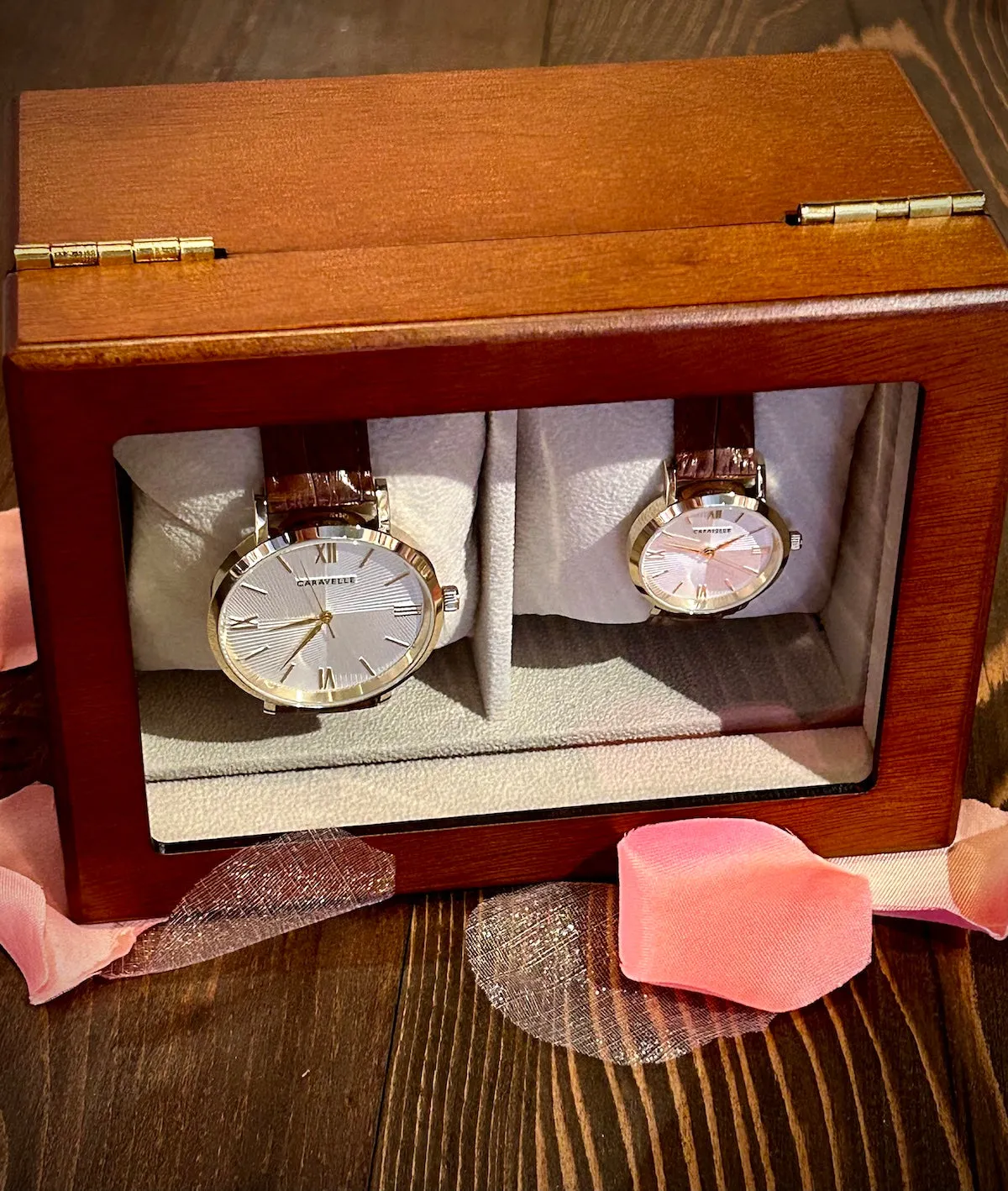 Brown Wood Two Watch Case