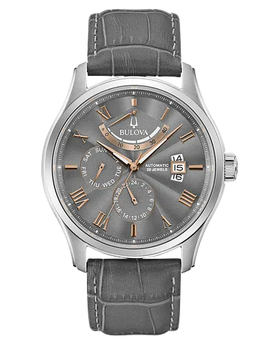 Bulova Wilton Men's Grey Dial Rose Gold Roman Numerals Watch 96C143