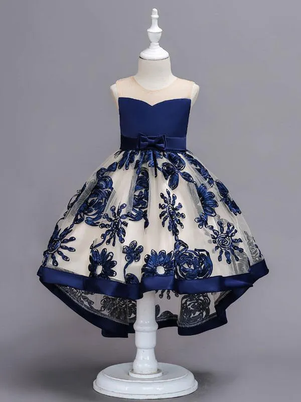 Burgundy Lace Embroidered Kids Tutu Dress Tulle Sleeveless Little Girls Party Dress