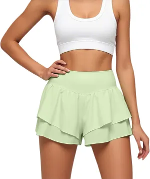Butterfly Flowy Skirts for Women 2 in 1 High Waisted Workout Athletic Tennis Skort with Short Gym Ruffled Mini Skirt