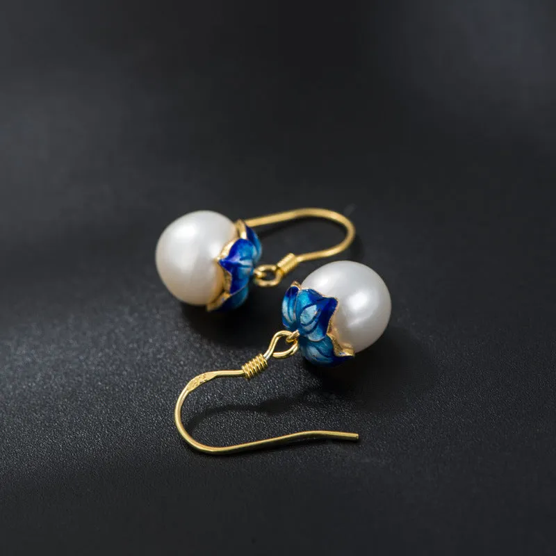 Cloisonne 925 Silver Earrings Sukhothai gold jewelry design freshwater pearl earrings earrings lotus female wholesale