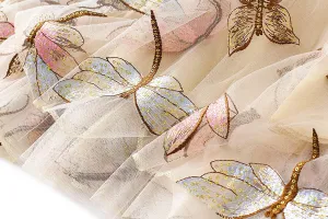 CORIRESHA Women's Summer Tulle Dragonfly Embroidery Elastic Waist Mesh A Line Midi Skirts