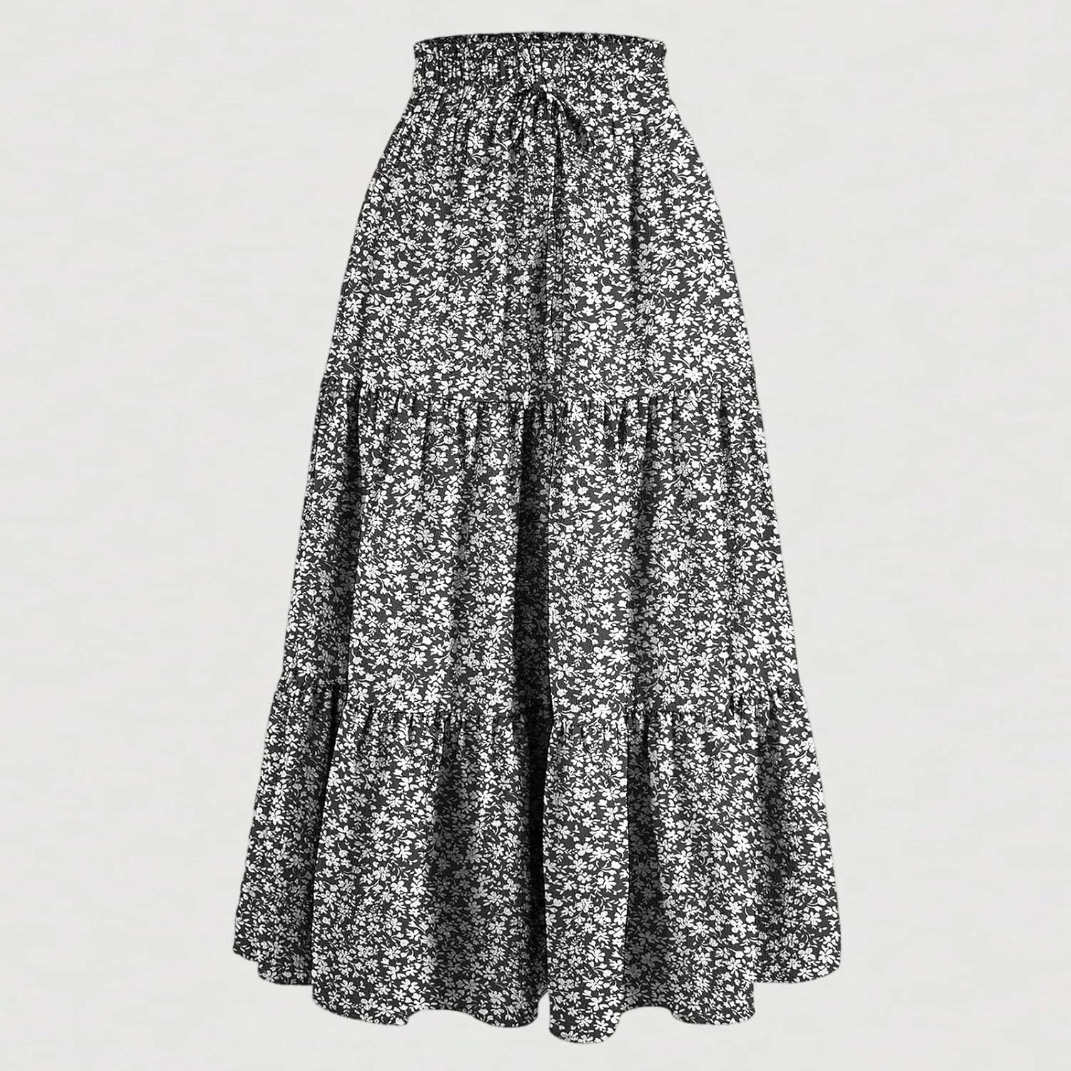 COTECRAM Womens Boho Floral Print Skirt Trendy Pleated A-Line Skirts Casual Flowy Swing Midi Skirts Beach Vacation Clothes
