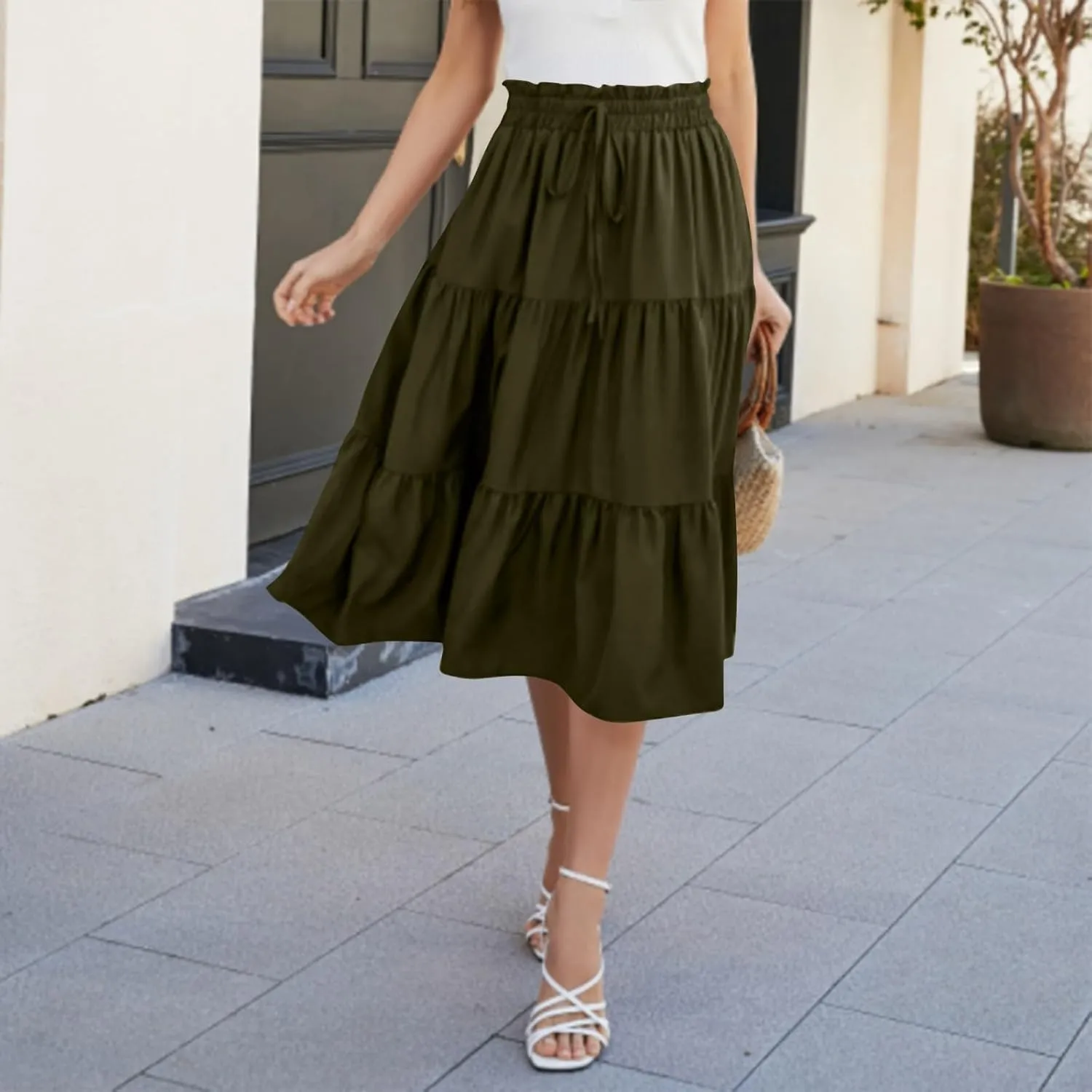 COTECRAM Womens Boho Floral Print Skirt Trendy Pleated A-Line Skirts Casual Flowy Swing Midi Skirts Beach Vacation Clothes