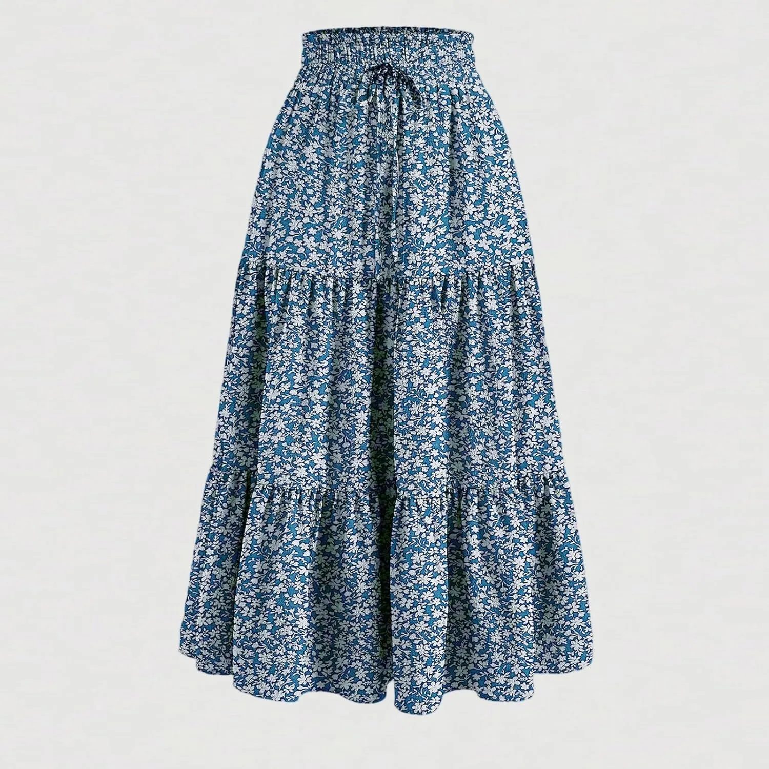 COTECRAM Womens Boho Floral Print Skirt Trendy Pleated A-Line Skirts Casual Flowy Swing Midi Skirts Beach Vacation Clothes