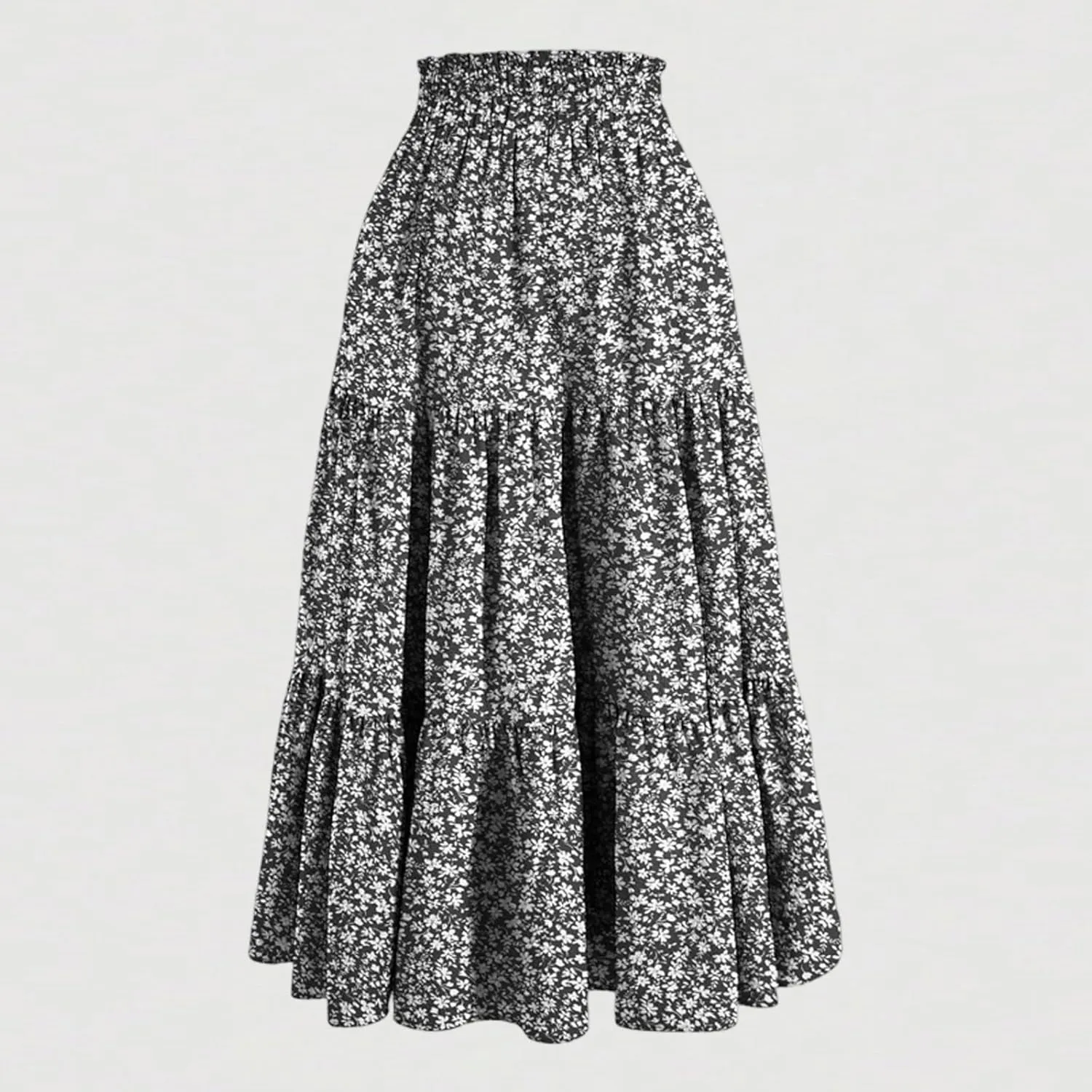 COTECRAM Womens Boho Floral Print Skirt Trendy Pleated A-Line Skirts Casual Flowy Swing Midi Skirts Beach Vacation Clothes