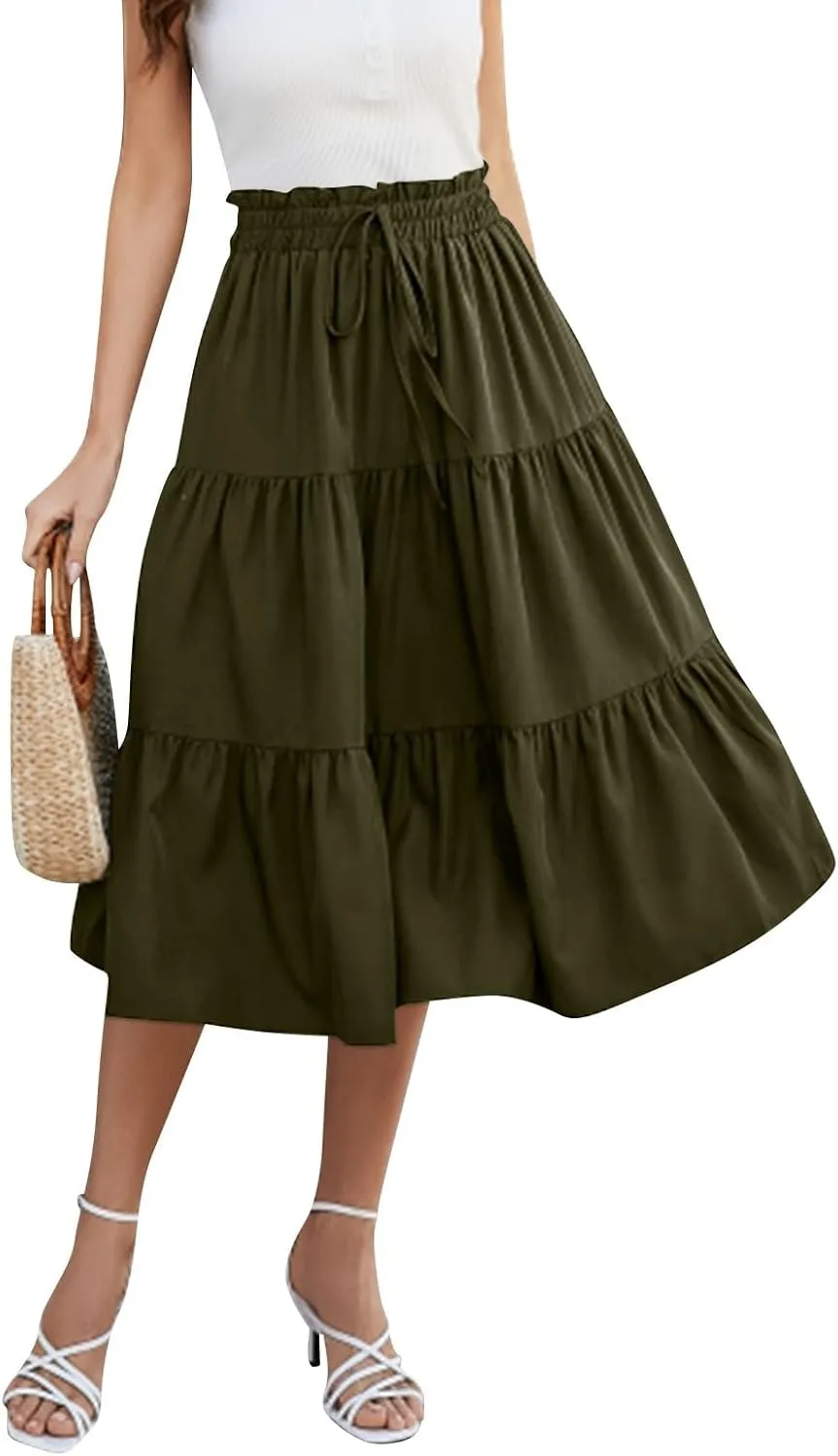 COTECRAM Womens Boho Floral Print Skirt Trendy Pleated A-Line Skirts Casual Flowy Swing Midi Skirts Beach Vacation Clothes