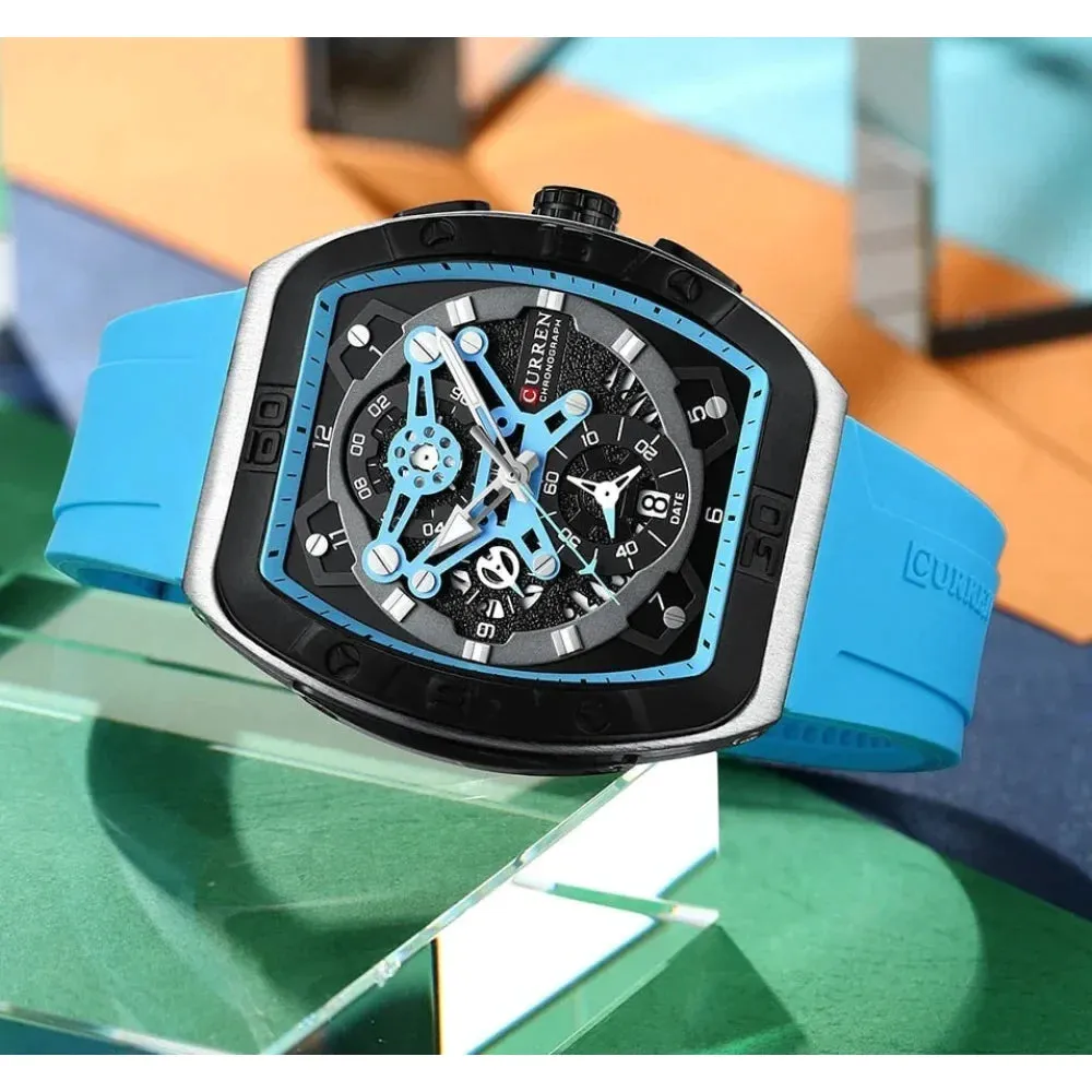Creative Fashion Multifunctional Rectangle Quartz Watches Casual Silicone Strap Men's Wristwatches