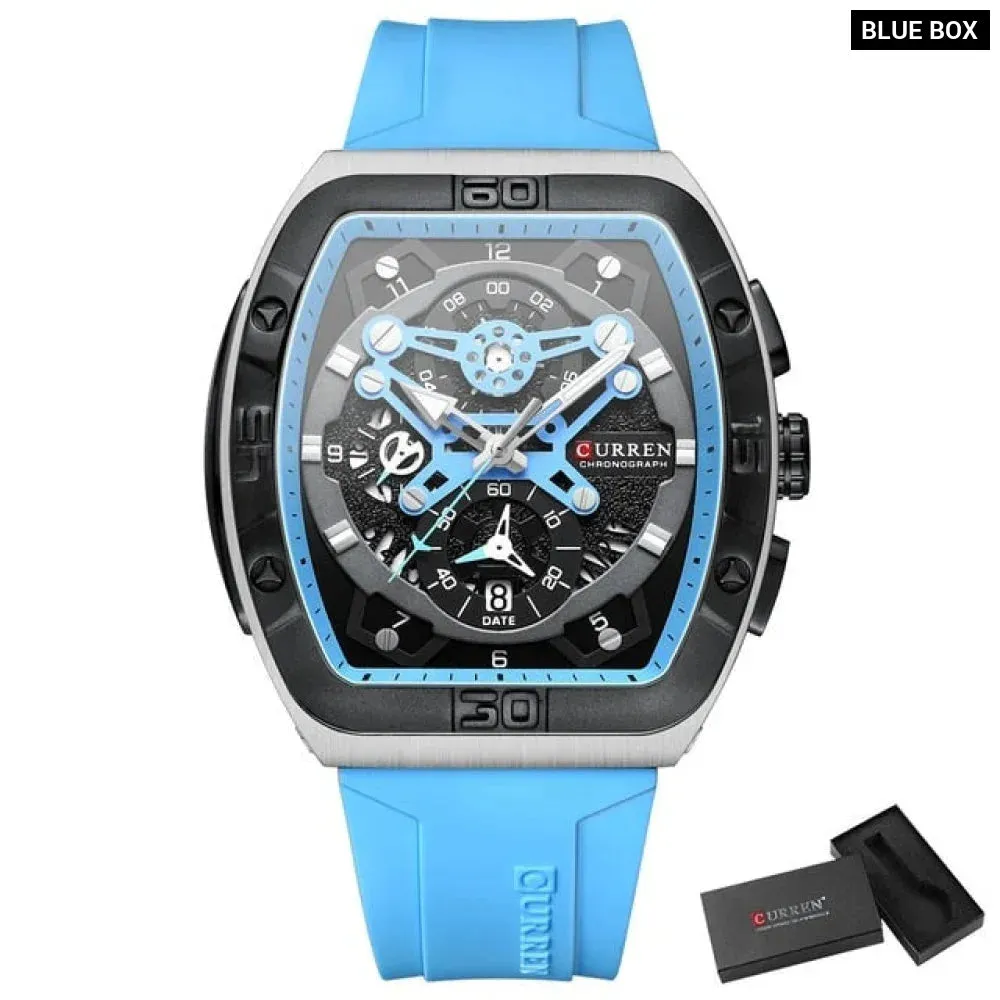 Creative Fashion Multifunctional Rectangle Quartz Watches Casual Silicone Strap Men's Wristwatches
