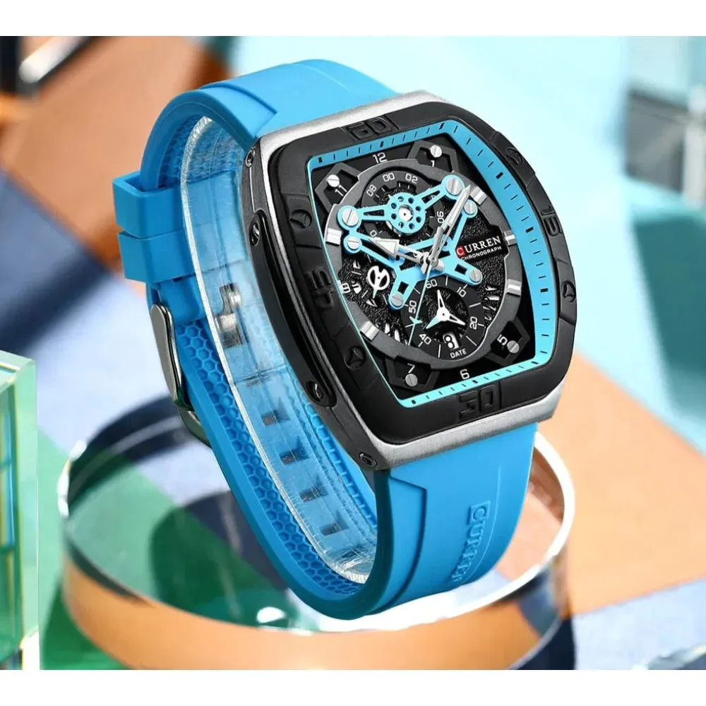 Creative Fashion Multifunctional Rectangle Quartz Watches Casual Silicone Strap Men's Wristwatches