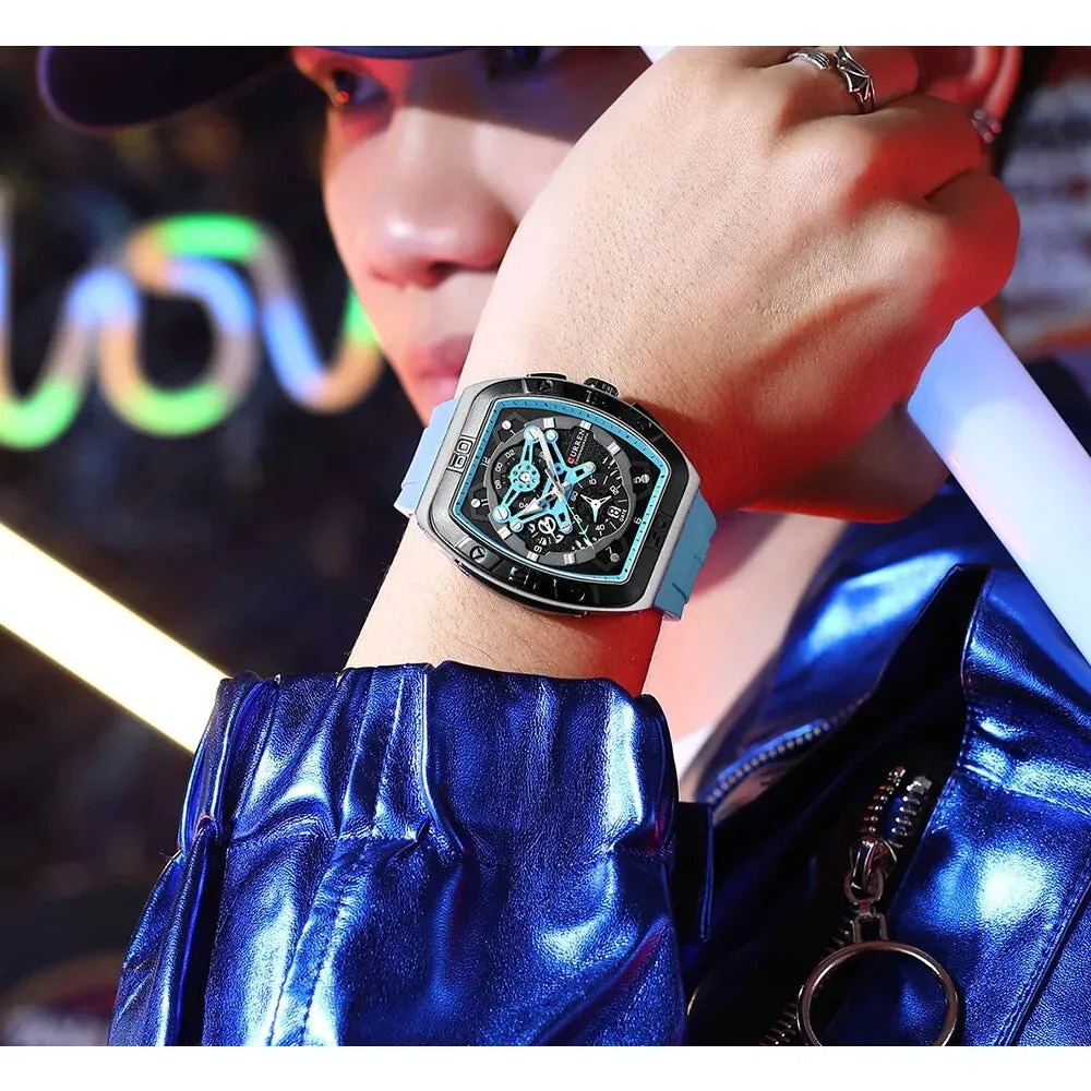 Creative Fashion Multifunctional Rectangle Quartz Watches Casual Silicone Strap Men's Wristwatches