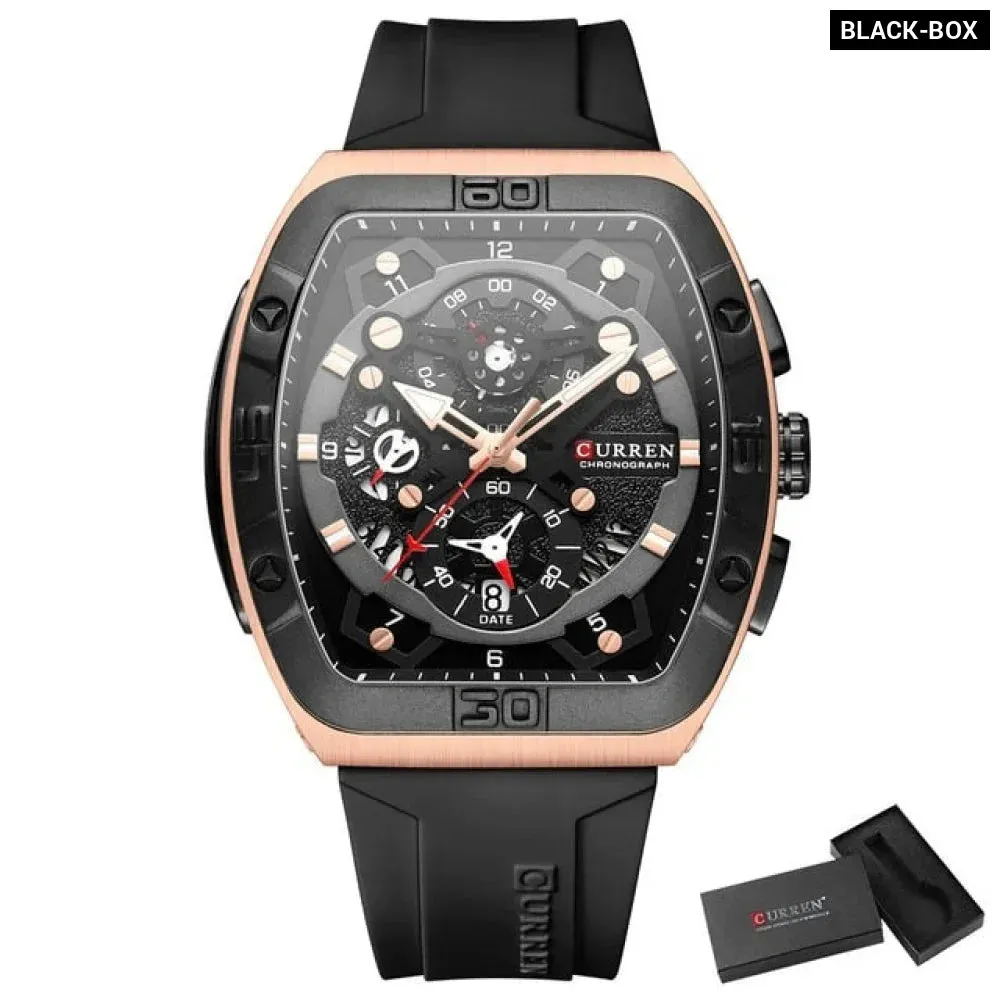 Creative Fashion Multifunctional Rectangle Quartz Watches Casual Silicone Strap Men's Wristwatches