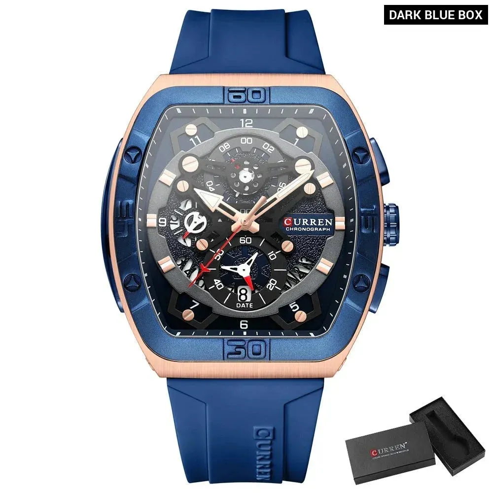 Creative Fashion Multifunctional Rectangle Quartz Watches Casual Silicone Strap Men's Wristwatches