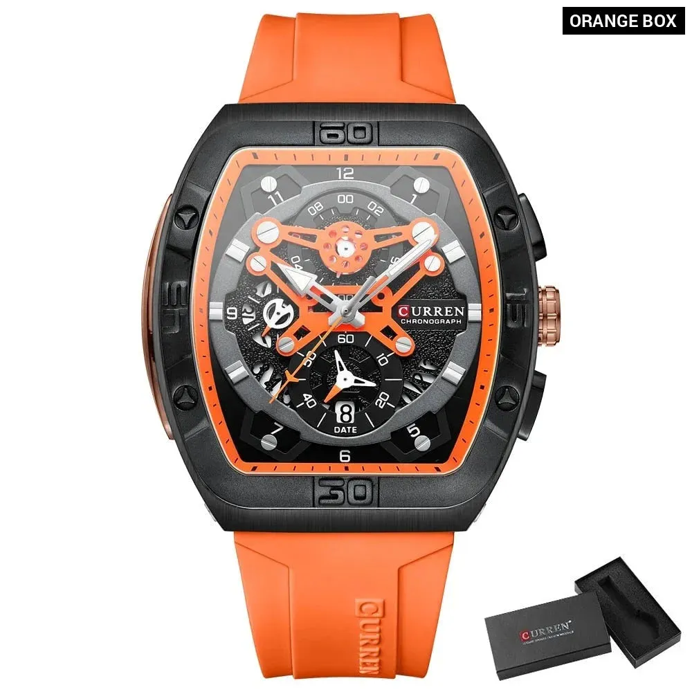 Creative Fashion Multifunctional Rectangle Quartz Watches Casual Silicone Strap Men's Wristwatches