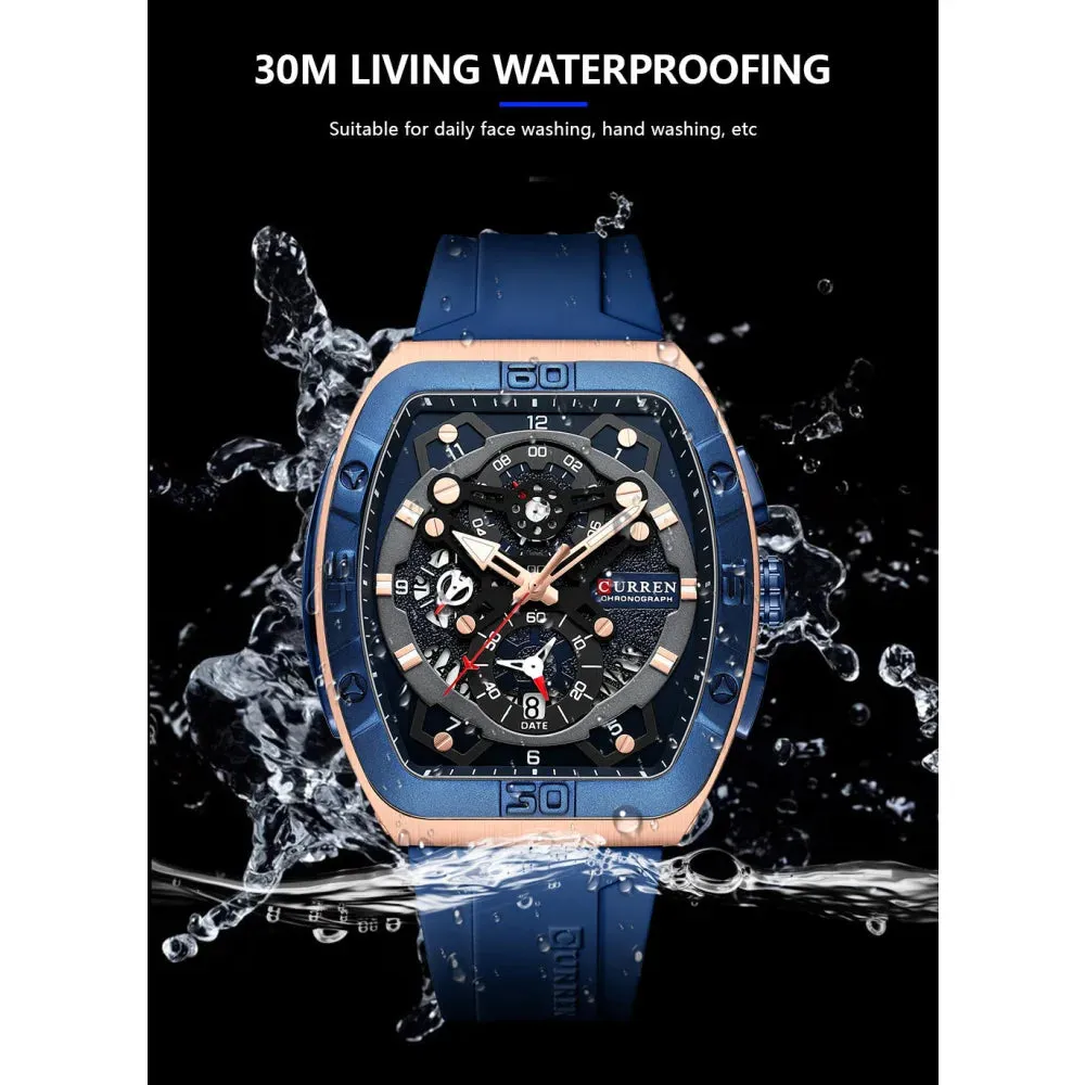Creative Fashion Multifunctional Rectangle Quartz Watches Casual Silicone Strap Men's Wristwatches