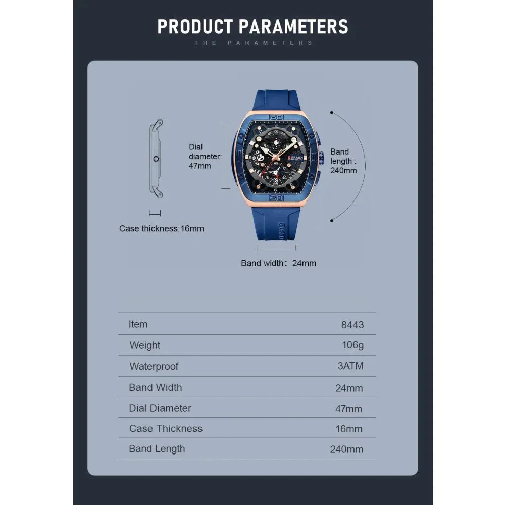 Creative Fashion Multifunctional Rectangle Quartz Watches Casual Silicone Strap Men's Wristwatches