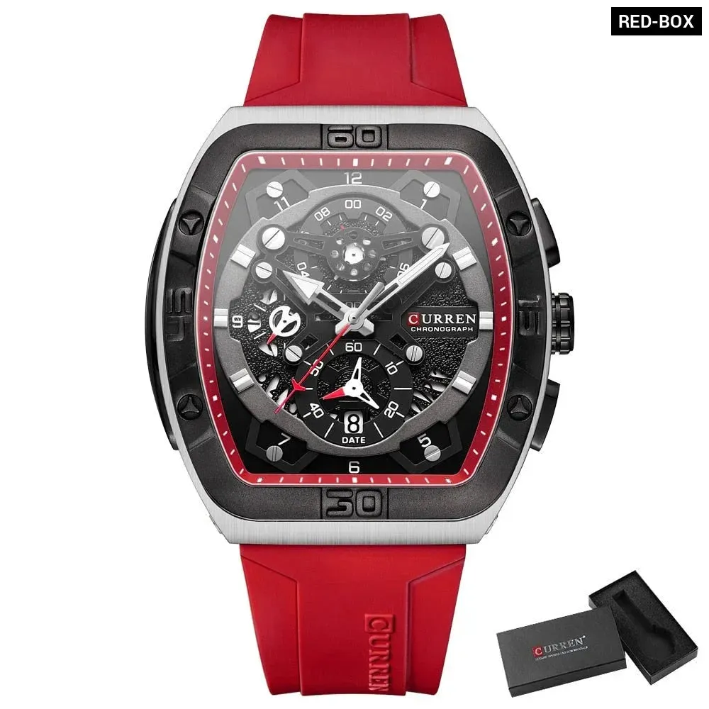 Creative Fashion Multifunctional Rectangle Quartz Watches Casual Silicone Strap Men's Wristwatches
