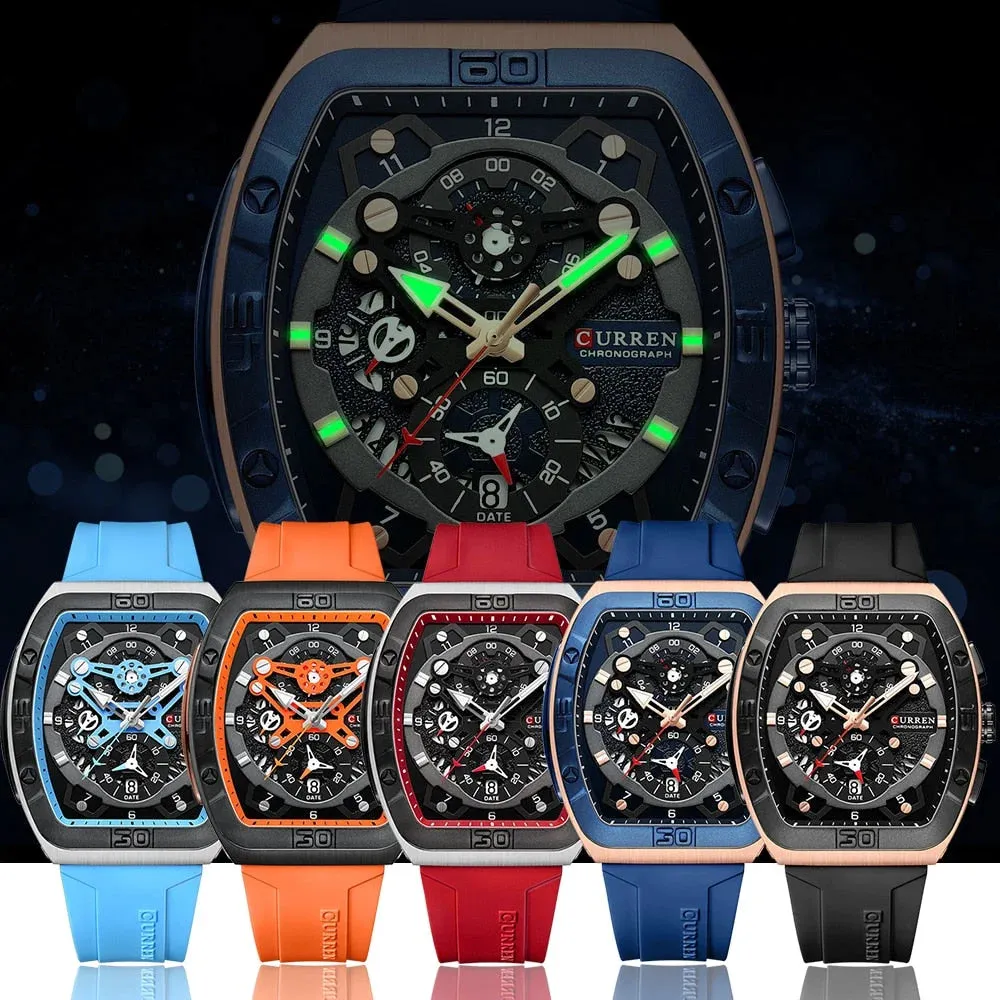 Creative Fashion Multifunctional Rectangle Quartz Watches Casual Silicone Strap Men's Wristwatches