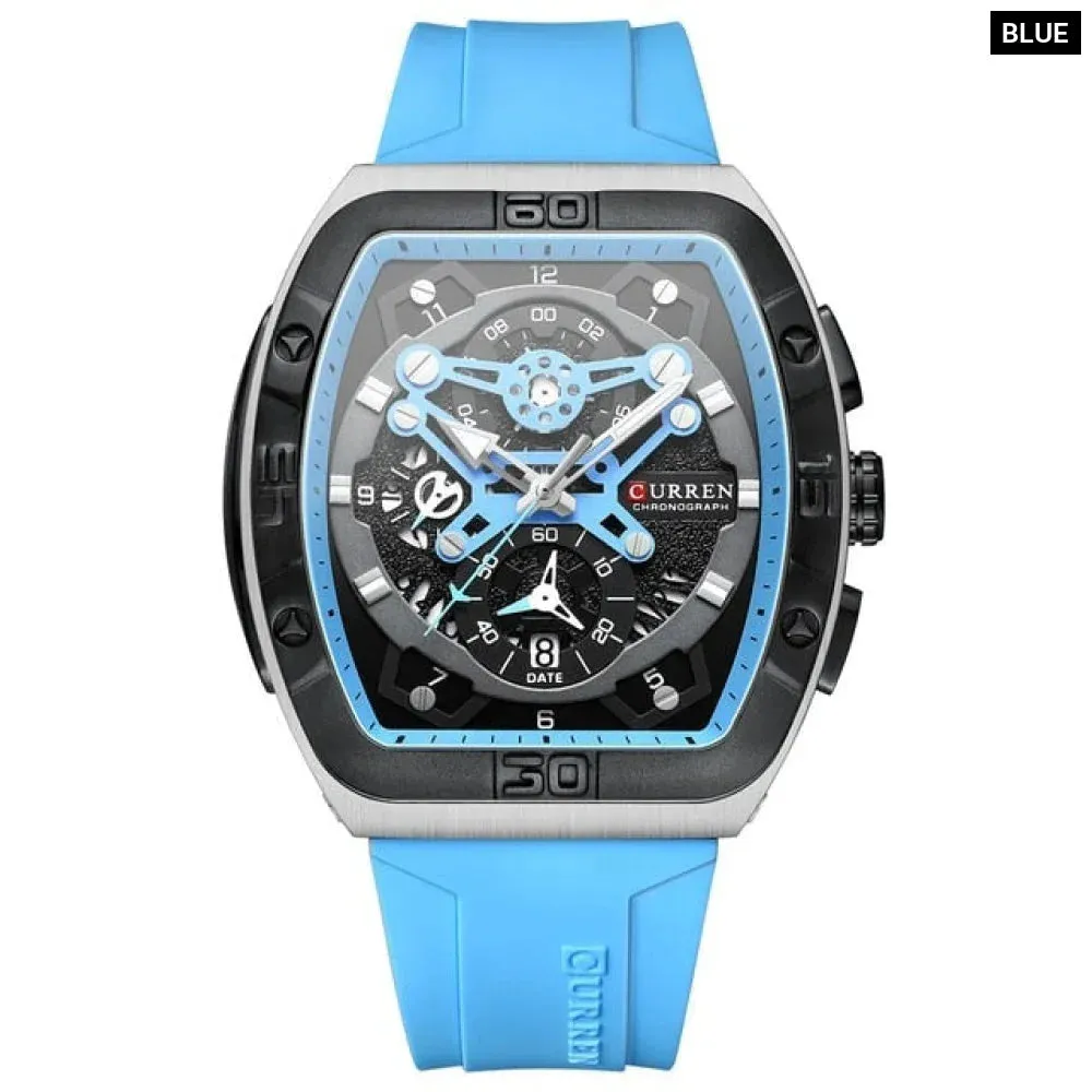 Creative Fashion Multifunctional Rectangle Quartz Watches Casual Silicone Strap Men's Wristwatches