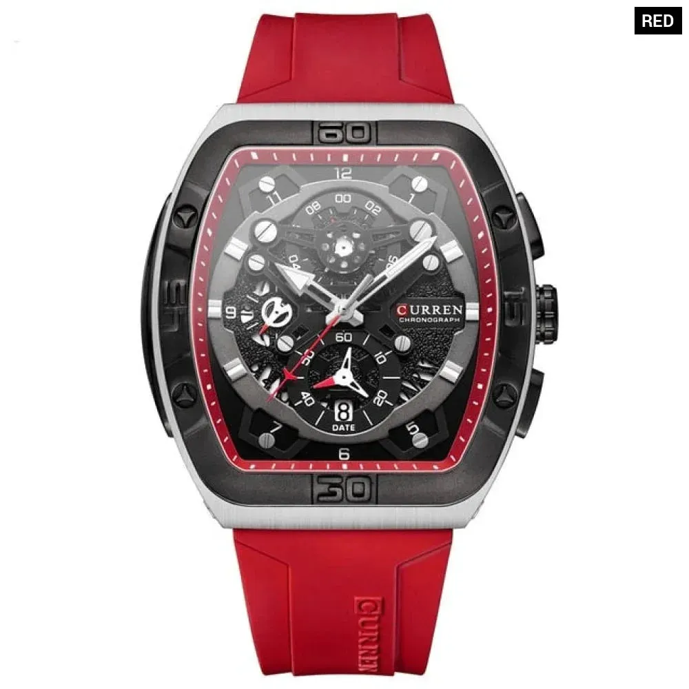 Creative Fashion Multifunctional Rectangle Quartz Watches Casual Silicone Strap Men's Wristwatches