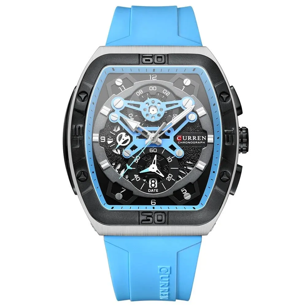Creative Fashion Multifunctional Rectangle Quartz Watches Casual Silicone Strap Men's Wristwatches