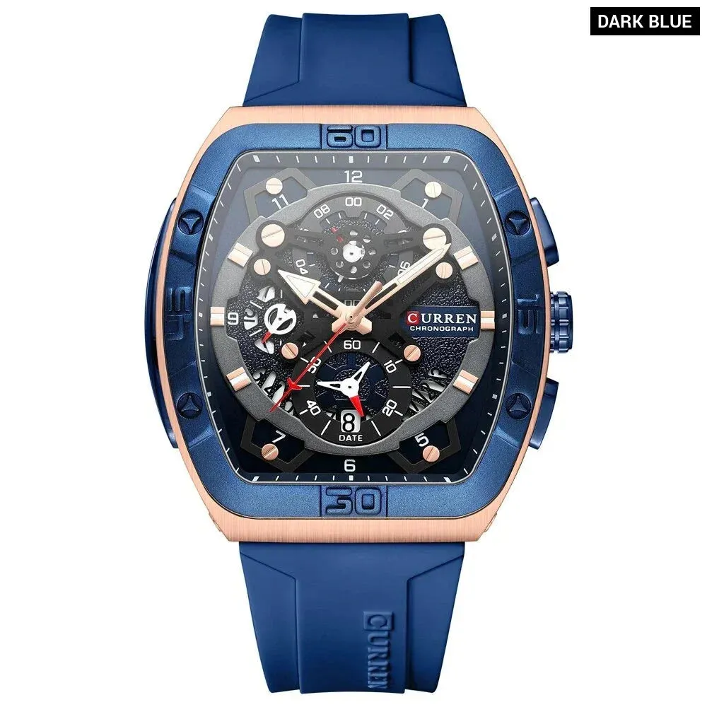 Creative Fashion Multifunctional Rectangle Quartz Watches Casual Silicone Strap Men's Wristwatches