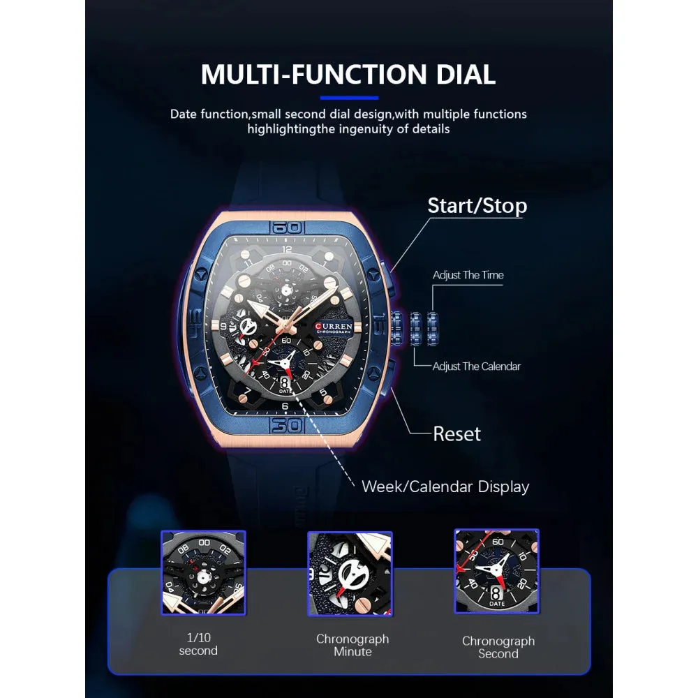 Creative Fashion Multifunctional Rectangle Quartz Watches Casual Silicone Strap Men's Wristwatches