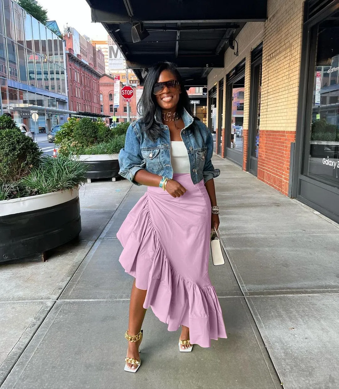 cu4eve Ruffle Long Skirts for Women Trendy Summer Asymmetrical Pencil High Waisted Midi Skirt with Slit Plus Size