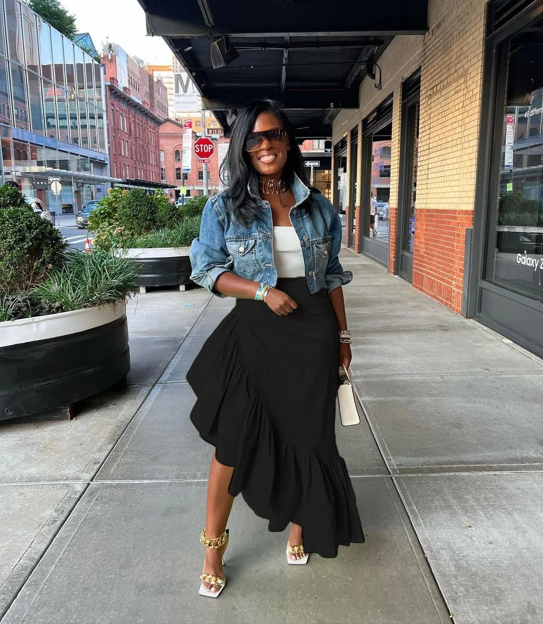 cu4eve Ruffle Long Skirts for Women Trendy Summer Asymmetrical Pencil High Waisted Midi Skirt with Slit Plus Size
