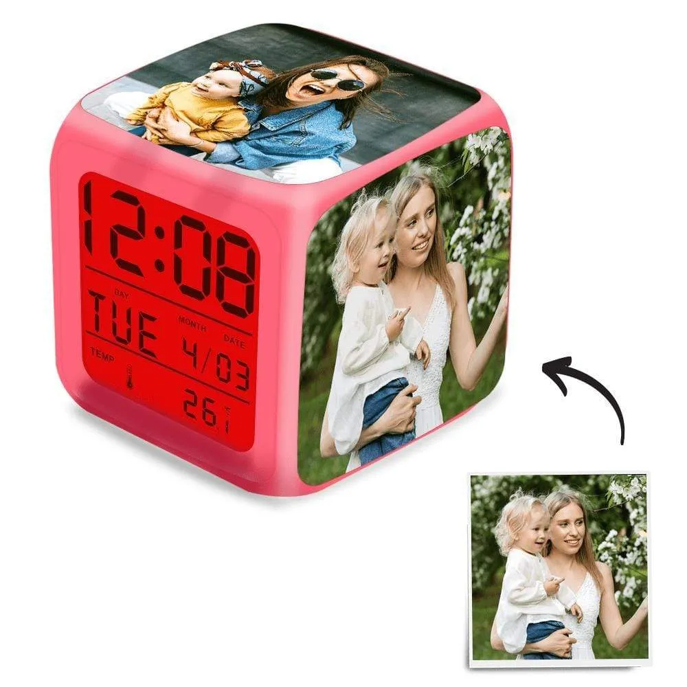 Custom Alarm Clock Family Gifts Photo Clock Colorful Lights 3in*3in